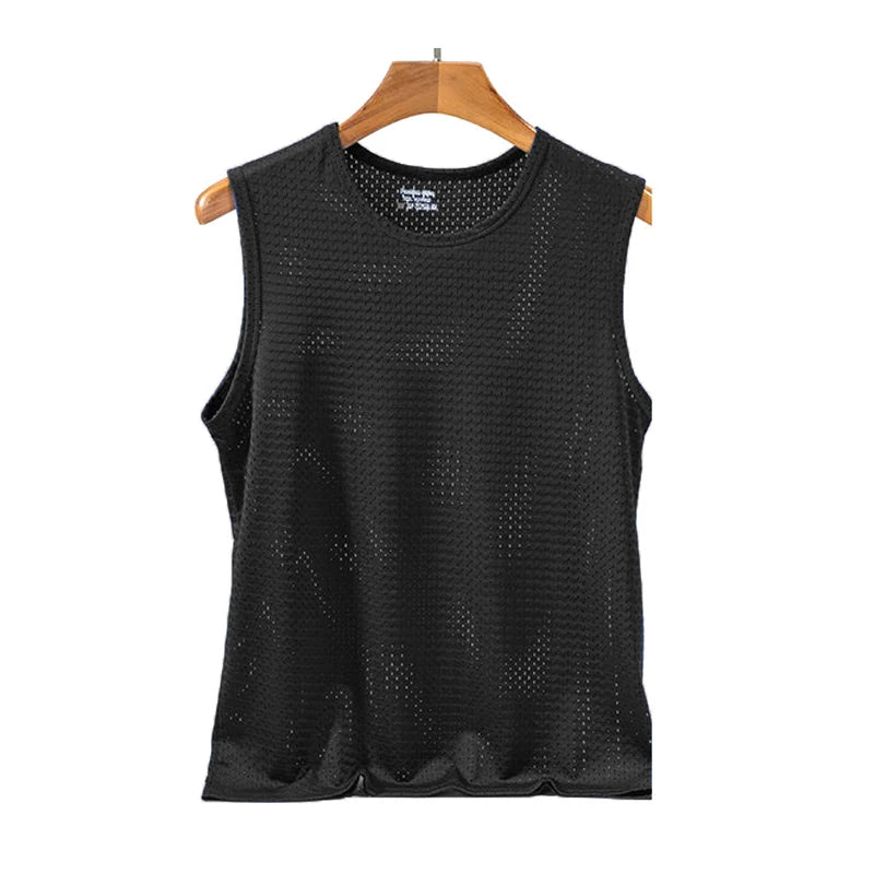 Men's Ice Silk Mesh Tank Tops Gym Stringer Transparent Bodybuilding Sleeveless Shirt Fitness Vest Male mesh Muscle Singlets Tops - Matrix Studios