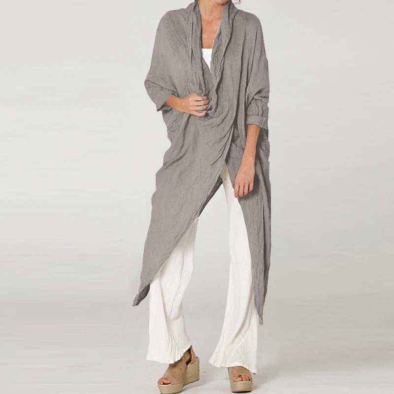 ZANZEA 2025 Fashion Blouses Autumn Women Tops Vintage Long Shirts Casual Solid Cowl Neck Long Sleeve Asymmetrical Party Blusas - Matrix-studios.com