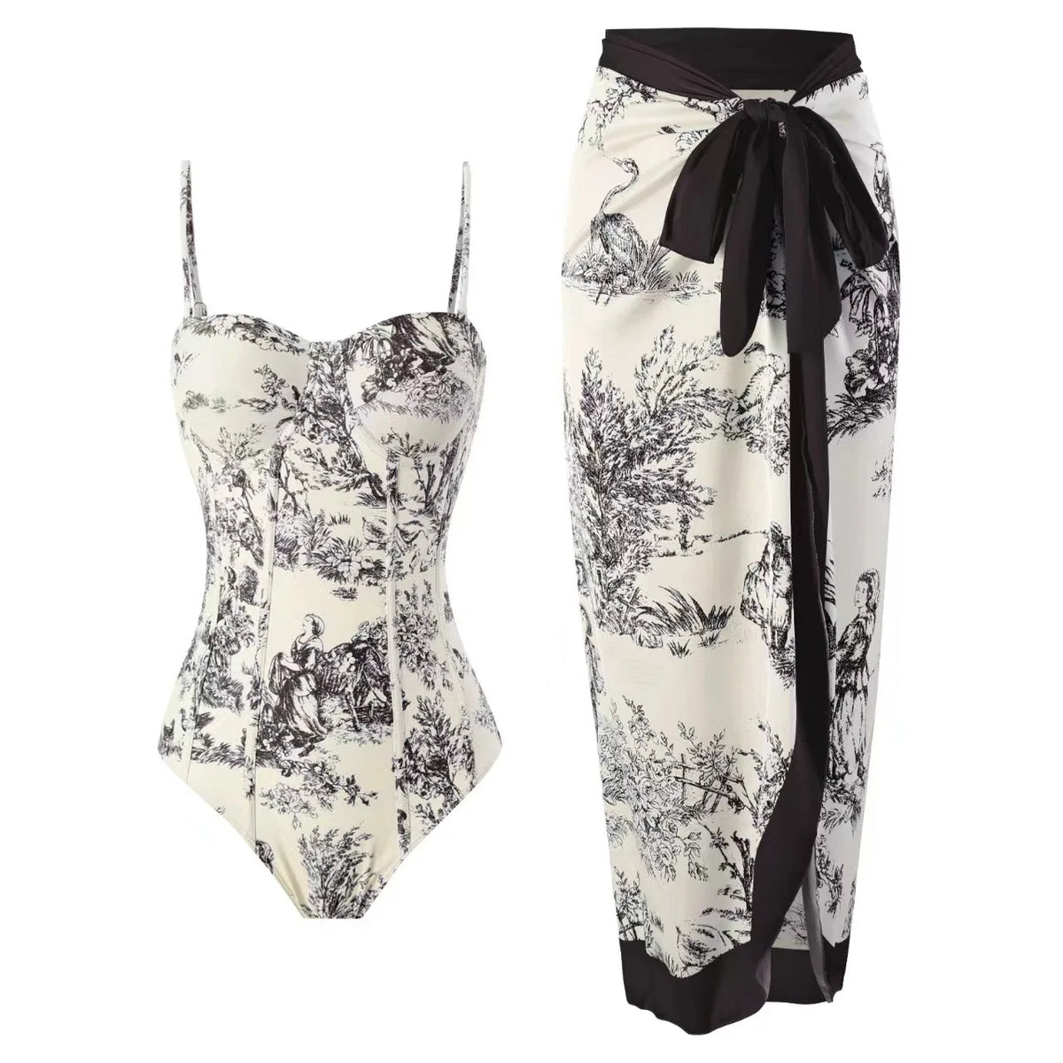 Women Swimwear Swimsuit Two-piece set Summer Print Bodysuit Bikini Set Beach Style Wear Maxi Dress Skirt One-piece swimsuit - Matrix Studios
