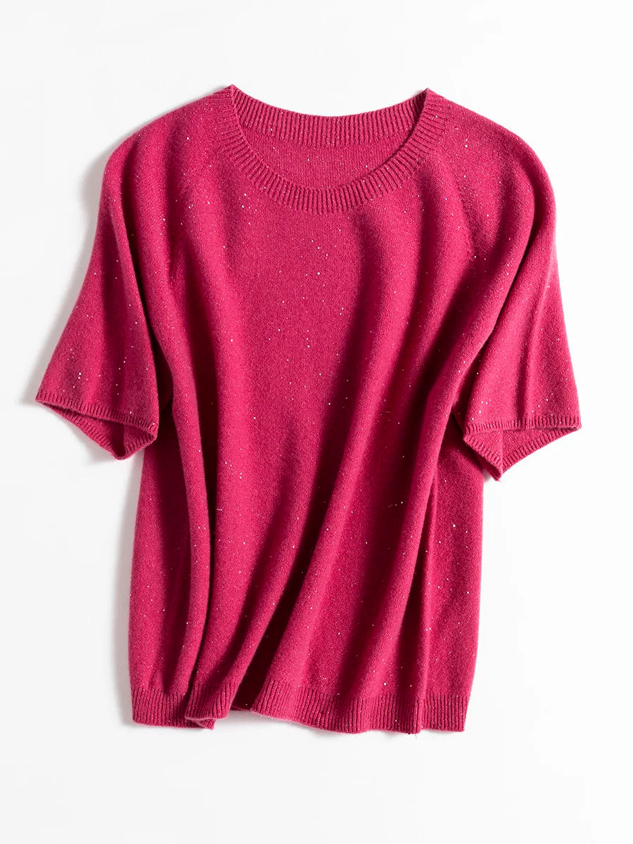 SuyaDream, 100%Merino Wool Pullovers for Woman, Round Neck, Short Sleeved Sweaters, 2025 Fall Winter Soft Warm Top, Pink, Olive - Matrix Studios