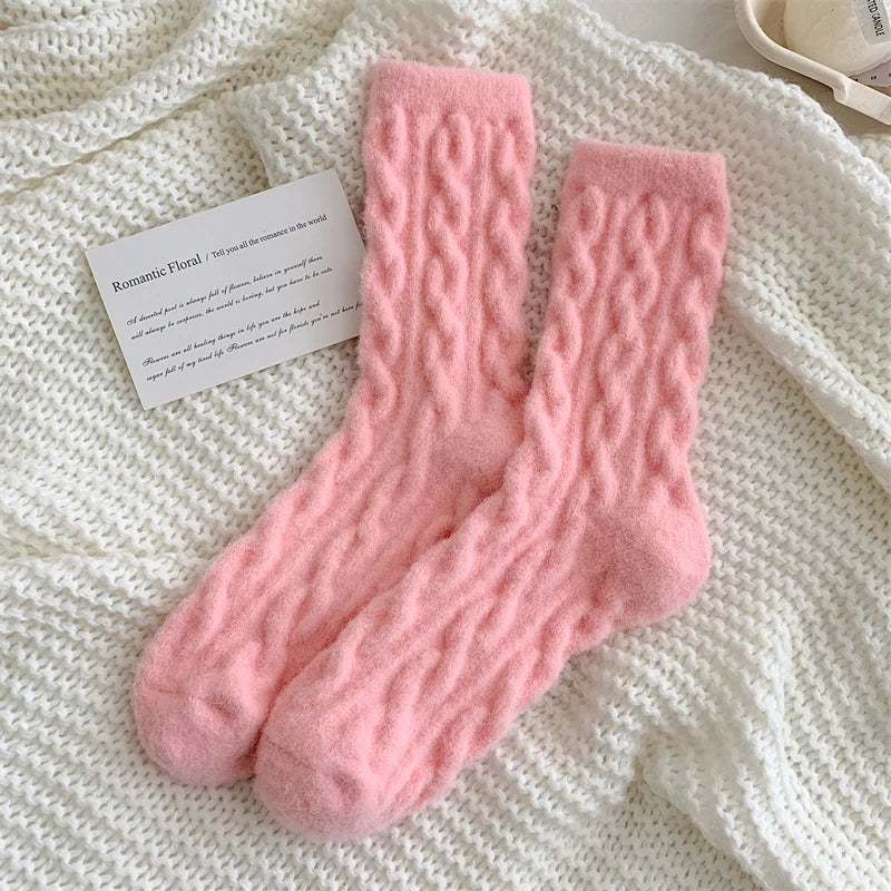 Warm Women's Socks New Winter Japanese Fashion Solid Color Fluffy Socks For Girls Home Thick Cute Floor Socks Kawaii Autumn Soft - Matrix Studios