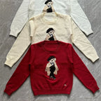 New Autumn Preppy Student Cashmere Sweater Women Cartoon Bear Embroidered O-neck Long Sleeve Pullover Top Casual Knitwear - Matrix Studios