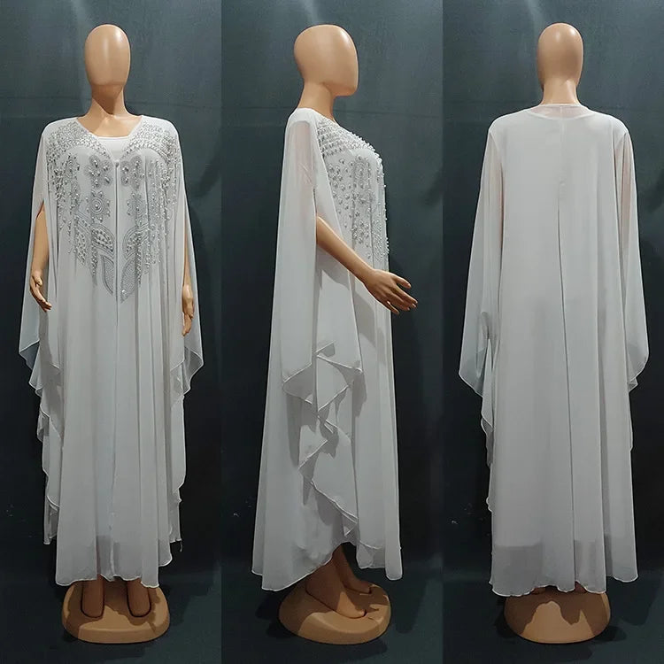 2 PCS Set Plus Size African Party Dresses for Women Chiffon Boubou Ankara Dashiki Outfit Dubai Kaftan Abaya Robe Marocaine Femme - Matrix-studios.com