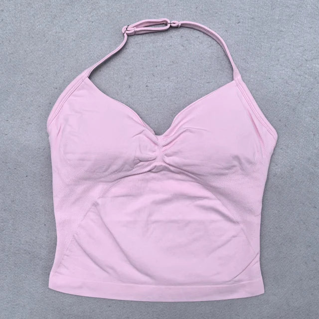 2 Pieces Yoga Set Women Backless Halter Tops High Waist Seamless Shorts Gym Suit Fitness Clothes Sportswear Workout Sets - Matrix-studios.com