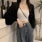 Fashion Hollow Out Sunscreen Cardigan Women Lantern Sleeve Thin Short Knitted Cardigans Woman Elegant Simple Crop Smock Top - Matrix Studios