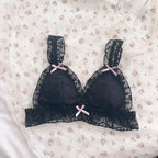 Japanese girl underwear female sweet cute pure desire without underwire bow lace edge thin bra set - Matrix-studios.com