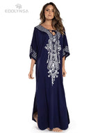 2026 Indie Folk Embroidered Short Sleeve Summer Dress Cotton Tunic Beach Kaftan Women Beachwear Swimsuit Cover Up Robe de plage - Matrix Studios