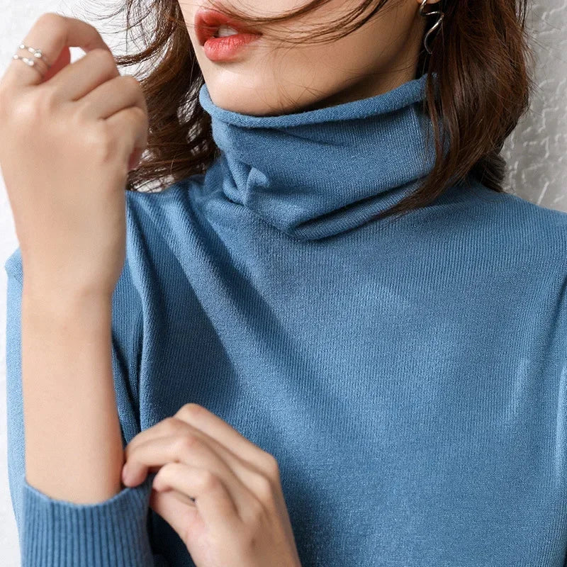 Autumn Winter Sweater Turtleneck Slim Fit Basic Pullovers 2025 Fashion Korean Knit Tops Bottoming Womens Sweater Stretch Jumpers - Matrix Studios