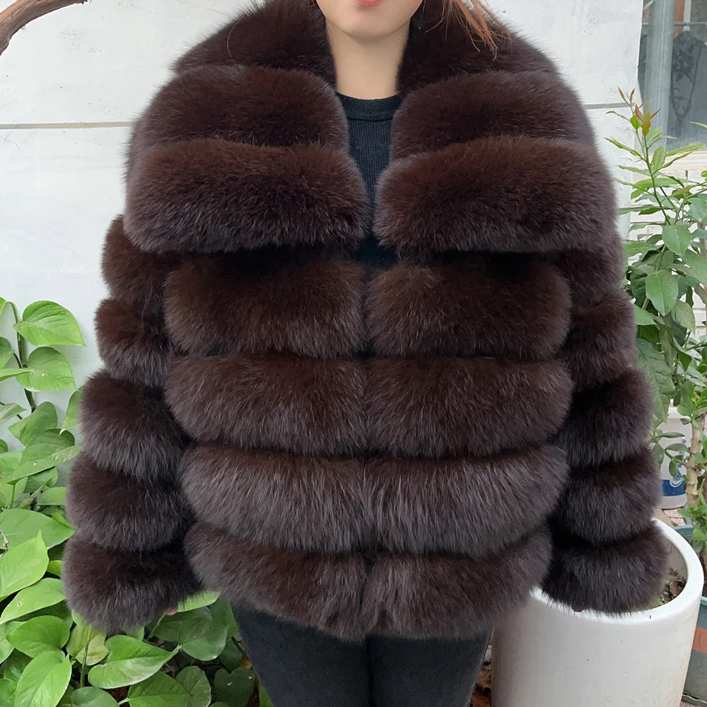 QUEENTINA Winter New Women's Real Fox Fur Coat With Collar Especially Overcoat Leather Female Natural Plus Size 2023 Luxury - Matrix Studios