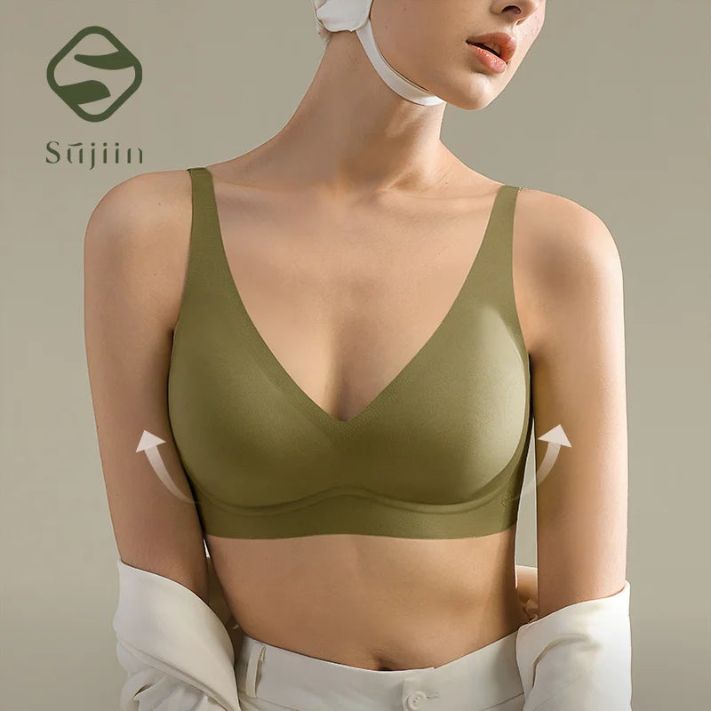 SUJIIN Sexy Seamless Wireless Bras for Women Push Up Padded Soft Support Invisible Lift V Neck Bralette Smooth Bra Female MX208 - Matrix Studios