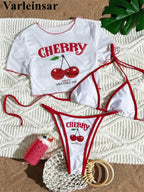 S -XL Cherry Printed Short Sleeve Bikini Female Swimsuit Women Swimwear Three-Pieces Bikini Set Bather Bathing Suit Swim V6854 - Matrix-studios.com