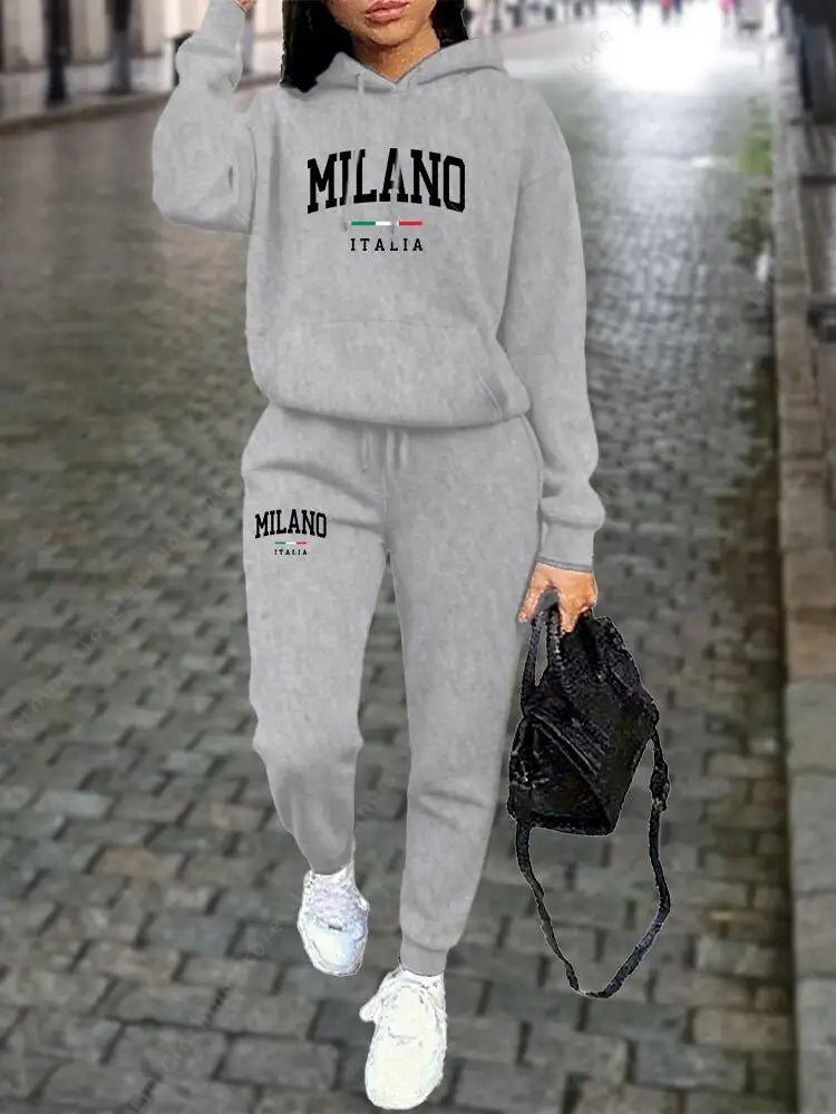 MILANO Pants Sets for Women Clothing High quality Sweatshirt Sweatpant Hoodie Suit 2 Piece Autumn Winter Outfits Woman Tracksuit - Matrix-studios.com