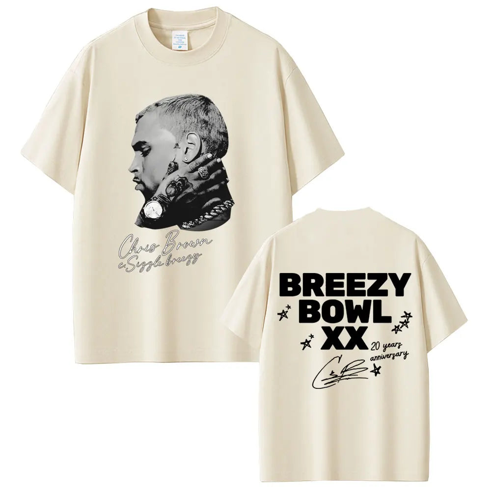 Rapper Chris Brown Breezy Bowl XX Tour 2025 T-shirt Men Women Hip Hop Fashion Pop Music  T Shirts Casual Cotton Vintage T-shirts