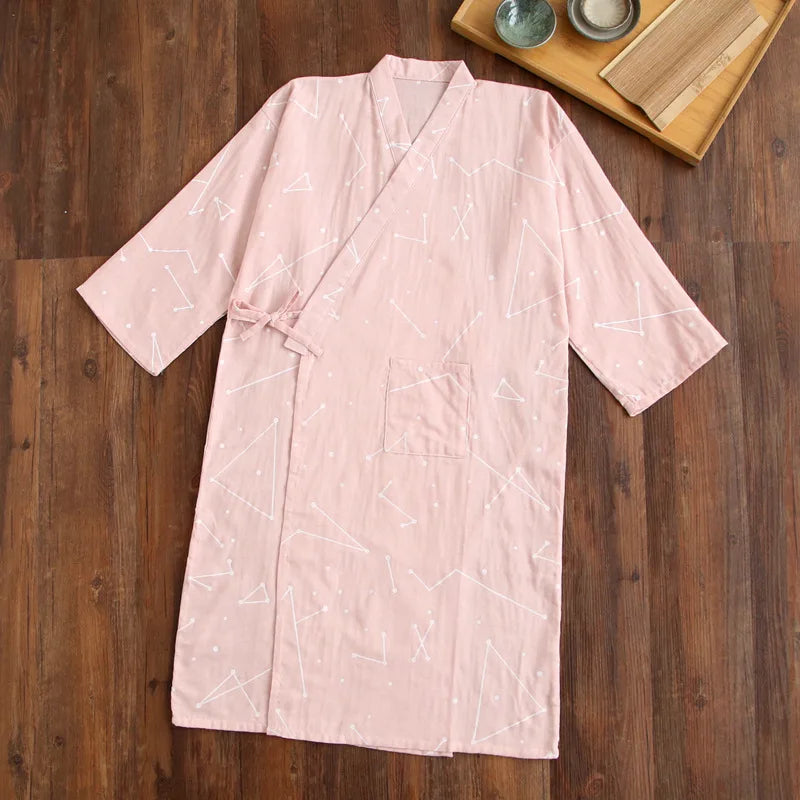 Japanese-style Kimono Pajamas Summer New 100% Cotton Gauze Pajamas Nightgown Ladies SPA Yukata Homewear Long Pajamas Women - Matrix-studios.com