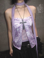 2000s American Vintage Sexy Leopard Camis Y2k Harajuku Slim Lace Patchwork Tanks Summer Streetwear Beach Party Sleeveless Tops - Matrix-studios.com