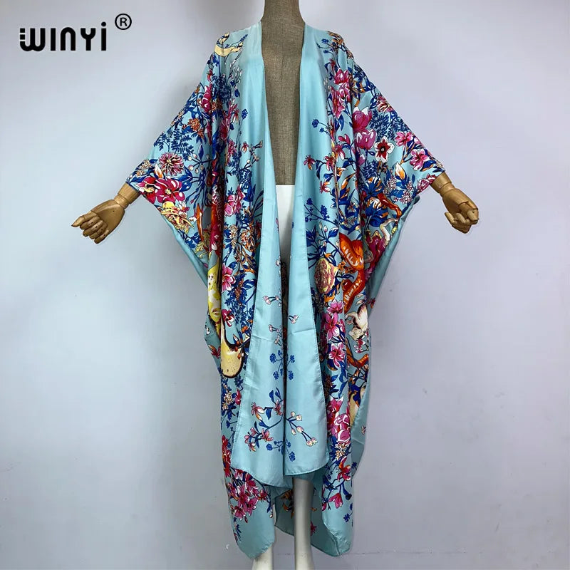 WINYI Kimono Africa Summer Boho Print Beach Outfits for Women Cover-Up Long Coat Elegant Coat Beach Outfits for Women Maxi Dress - Matrix Studios