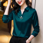 Elegant Women Chiffon Blouse 2025 New Temperament Turndown Collar Office Lady Shirt Streetwear Casual Solid Color Tops Clothing - Matrix-studios.com