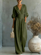 Women's Jumpsuit Fashion High Waist V-neck Jumpsuits for Woman Sexy White Office Wide Leg Trousers Overalls Vacation Outfit New - Matrix Studios