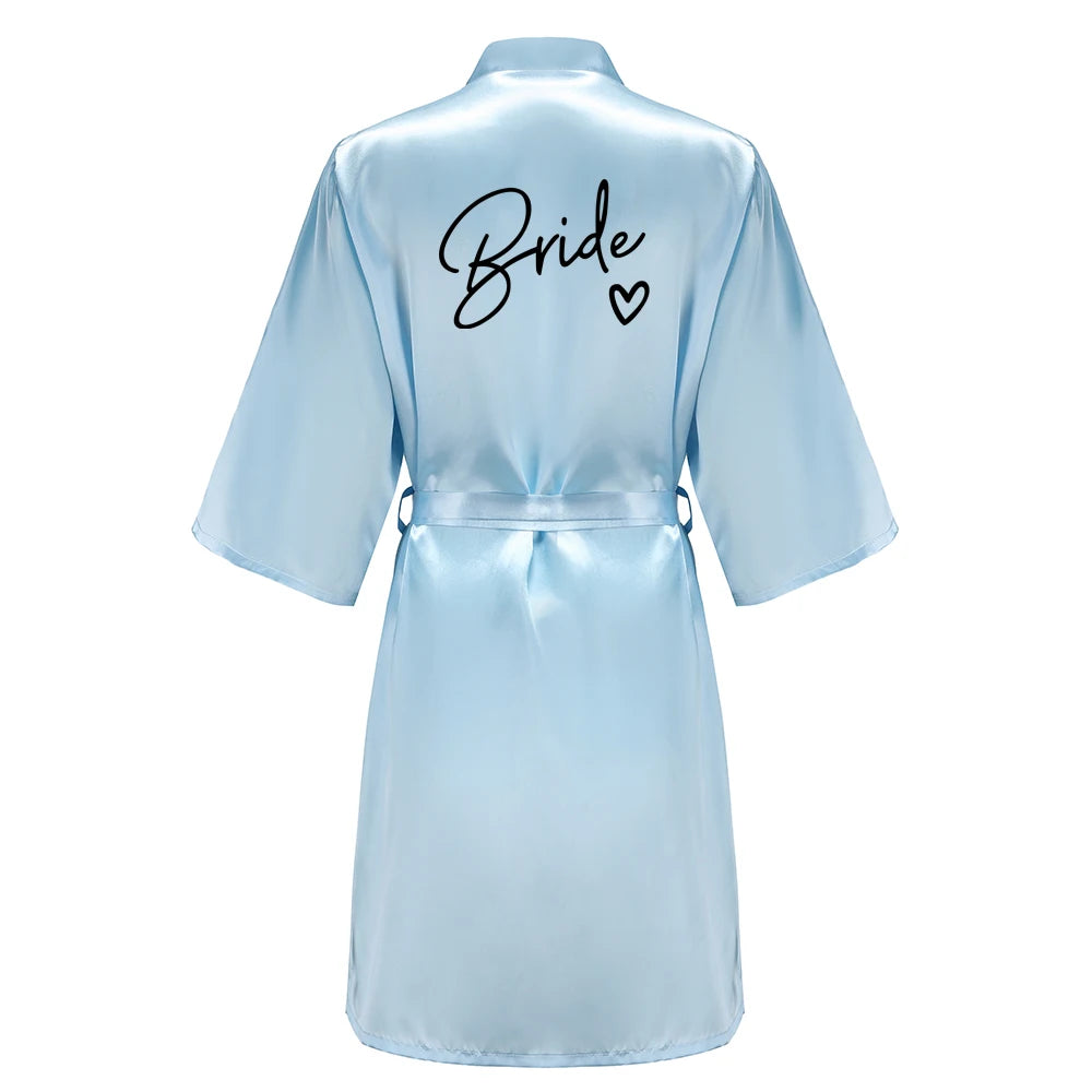 Wedding Party Team Bride Robe With Black Letters Kimono Satin Pajamas Bridesmaid Bathrobe SP003 - Matrix-studios.com