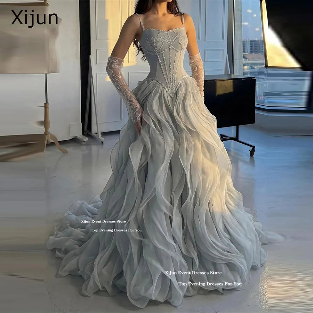 Xijun Luxury Long Evening Dresses Ruffles Beads Formal Dubai Prom Dresses Ruched Sweetheart A-Line Prom Gowns Women Customized - Matrix Studios