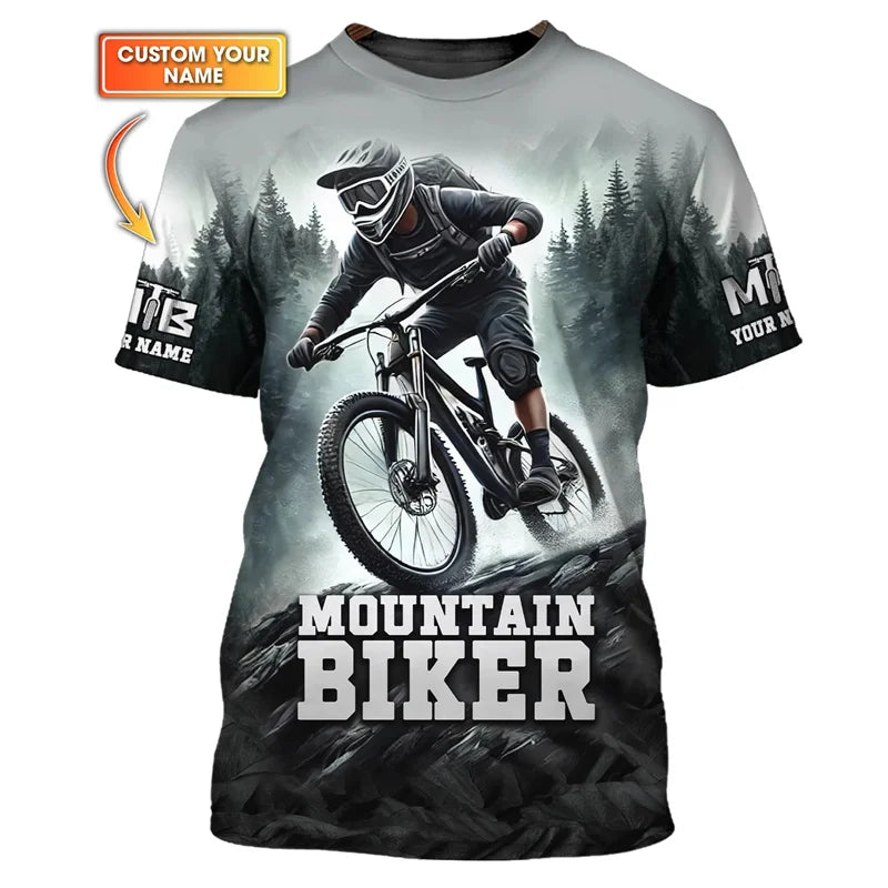 Mountain Bike Graphic T-shirt Men Custom Name Cycling T Shirts Sports Bicycle Short Sleeve Tops Summer Round Neck Tee Shirt - Matrix Studios