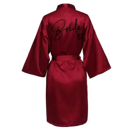 Wedding Party Team Bride Robe With Black Letters Kimono Satin Pajamas Bridesmaid Bathrobe SP003 - Matrix-studios.com