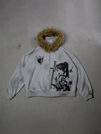 Winter Fashion Streetwear Women's Gothic Printed Faux Fur Hooded Jacket Trendy Edgy Zip - Up Sweatshirt 2026 New Arrival - Matrix Studios