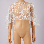 hirigin Women Floral Lace Tulle Cape Short Wedding Shawl Bell Sleeve Sheer Mesh Bolero Cover Up Bridal Evening Party Prom Shrug - Matrix Studios
