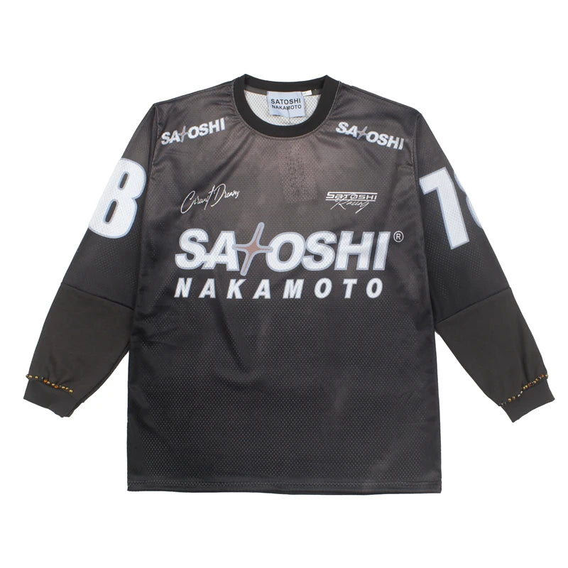 Y2K Racing 78 Number Print Mesh Motorcycle Satoshi Nakamoto Long Sleeve Jersey T Shirt Men Women Breathable Cotton Streetwear - Matrix-studios.com