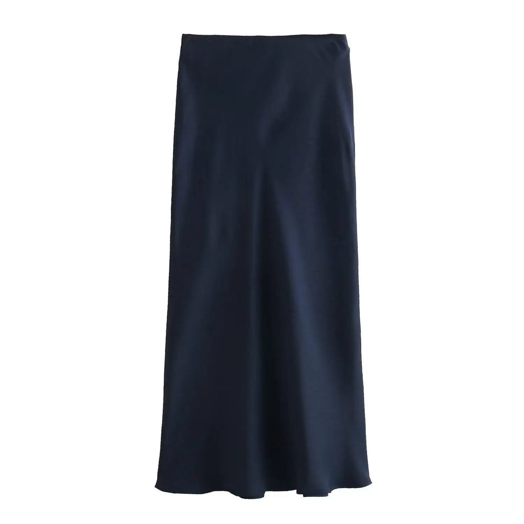 Willshela 2024 Black Satin Skirt Woman High Waist Elegant Long Skirts For Women Fashion Summer Midi Skirt Office Women's Skirts - Matrix-studios.com