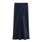 Willshela 2024 Black Satin Skirt Woman High Waist Elegant Long Skirts For Women Fashion Summer Midi Skirt Office Women's Skirts - Matrix-studios.com