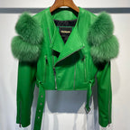 GO BALLISTIC YA Ladies' Genuine Leather Jacket with Fur Sleeve Women's Natural Lambskin Outfit - Matrix Studios