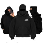 Customized Double-hooded Zipper Hoodies Men Personality Printed Long Sleeve Zip Up Sweatshirts Women Ninja Mask Pullovers Jacket - Matrix Studios