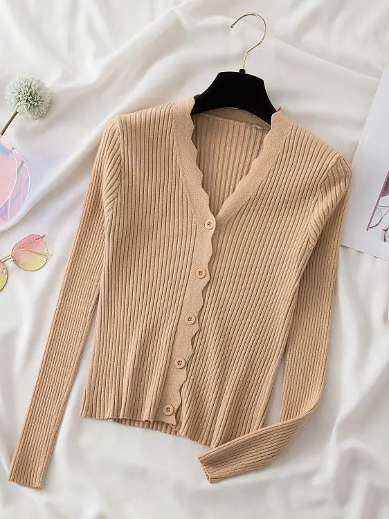 Sweater Knitted Cardigan Button Jacket 2023 Autumn Winter V-neck Long Sleeve Casual Tops For Women Sweater Green - Matrix Studios