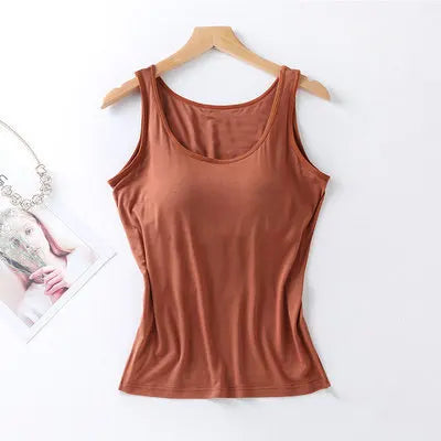 2026 Women's Vest Tops With Built In Bra Neck Vest Padded Slim Fit Tank Tops Sexy Shirts Feminino Casual Underlay shirt slimming - Matrix-studios.com