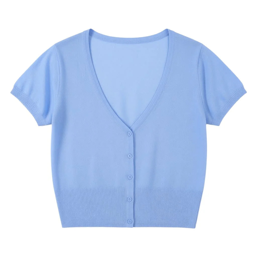 Outerwear Jerseys Summer Cardigan Women Cropped Blouses Korean Fashion Style Cute V-neck Women's Coat Black Bolero Woman Basic - Matrix Studios