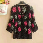 Three-Dimensional Flower Openwork Crocheted Sweater Cardigan Women's Spring And Autumn New Heavy Industry Joker Sweater 3XL Coat - Matrix Studios