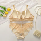 2Pieces Bras and Panty Sets Sexy Lace Transparent Floral Clothing Underwire Push Up Lingeries For Woman - Matrix-studios.com