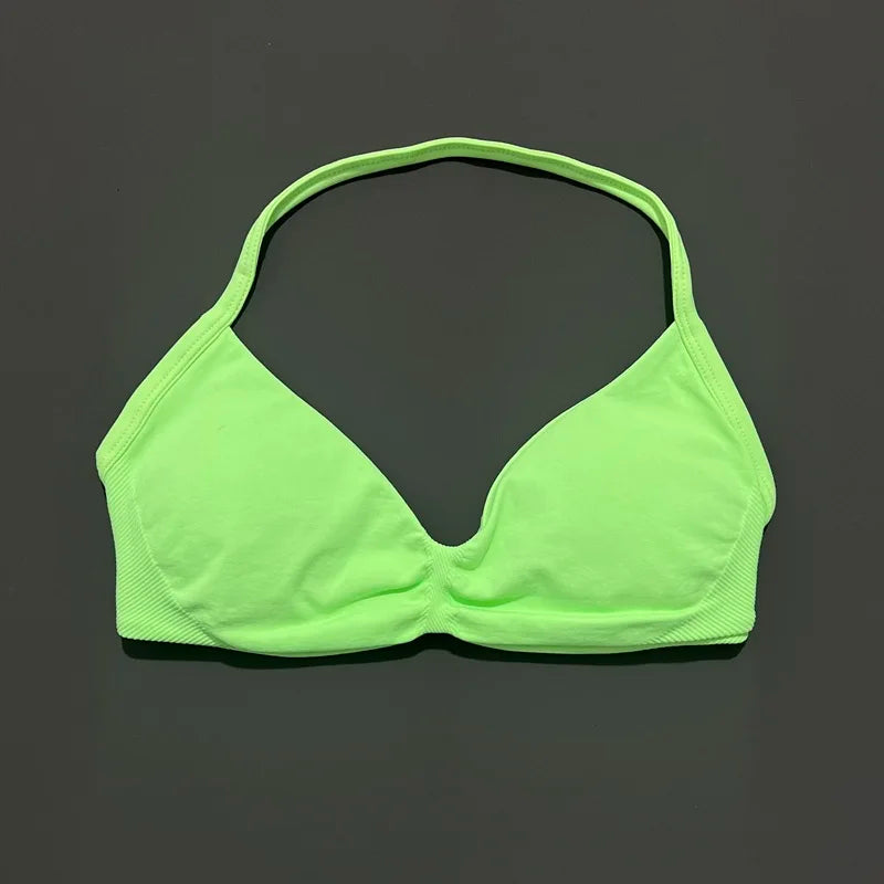HISTELLO Strappy Bra Women Seamless Gym Underwear High Support Halter Sexy Sports Pilates Clothing Push-up Yoga Workout Tank Top - Matrix Studios
