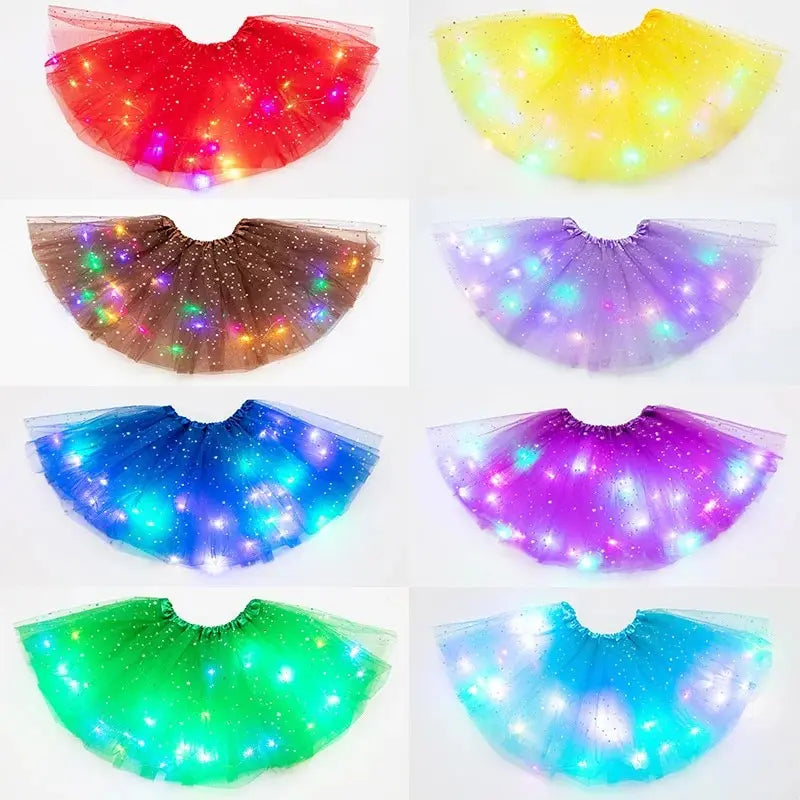 LED Glowing Light Women Tulle Star Skirt Short Tutu Mini Skirt Adult Fancy Ballet Dancewear Party Costume Ball Gown Mini Skirt - Matrix-studios.com