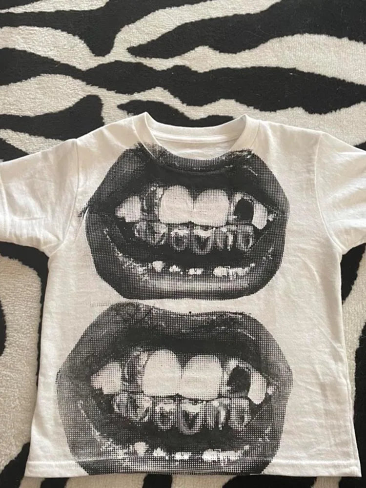 Punk Y2K Baby Short Sleeve Top Gothic Street T-shirt Women's Leisure Basic T-shirt Women's 2024 Summer Top E Girls' Gothic EMO - Matrix-studios.com