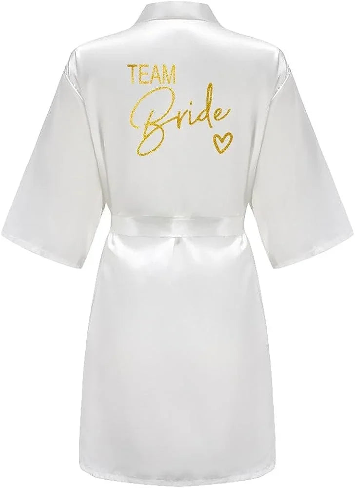 Wedding Party Team Bride Robe Kimono Satin Pajamas Bridesmaid Bathrobe Gold Letter SP089 - Matrix-studios.com