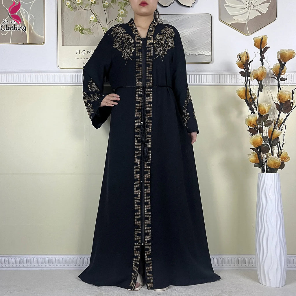 New Muslim Abayas For Women Long Sleeved Dress Dubai Lady Elegant Long Dress Islam Clothing African Abaya Loose Robe With Turban - Matrix-studios.com