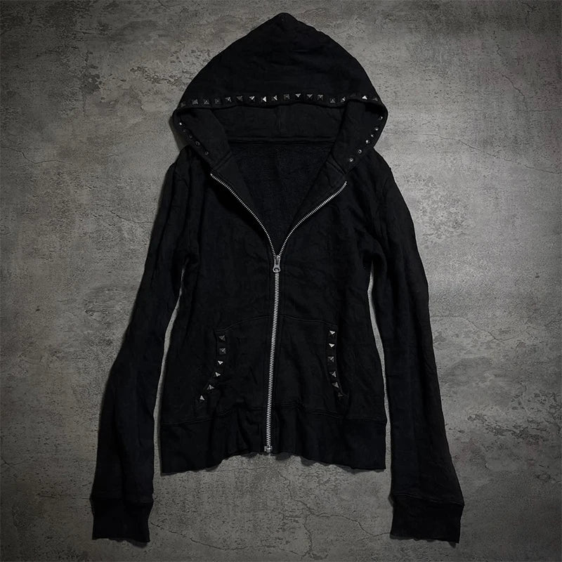 Streetwear Y2K Zip up hoodie Grunge Goth Aesthetics Graphic Print Retro Punk Clothes Oversized Hip Hop Zipper Hoodie sweatshirt