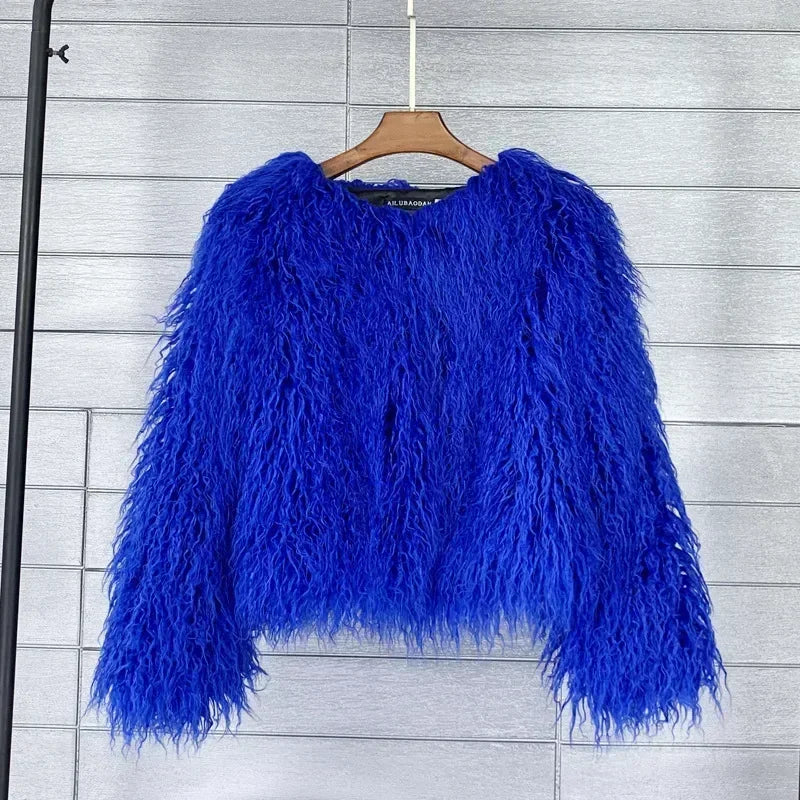 CM.YAYA Solid Faux Fur Coats  Women Full Sleeve O-neck Open Stitch Covered Button Fur Jackets Winter Autumn Warm New Fashion - Matrix Studios