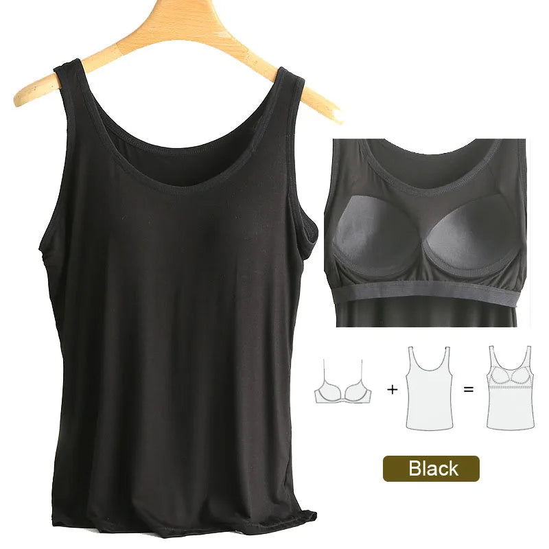 For 37-82kg Soft Modal Plus Size Tank Tops With Fixed Chest Pad For Women Integrated Wear-Free Underwear - Matrix-studios.com