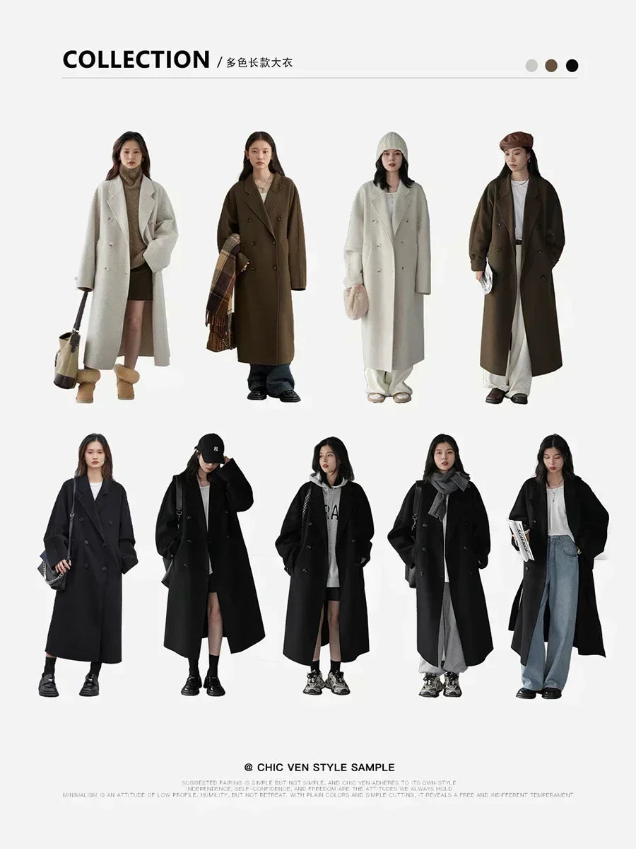 CHIC VEN Women Long Double-sided Woolen Coats Retro Loose Female Overcoat Double Breasted Ladies Windbreak Autumn Winter 2026 - Matrix-studios.com