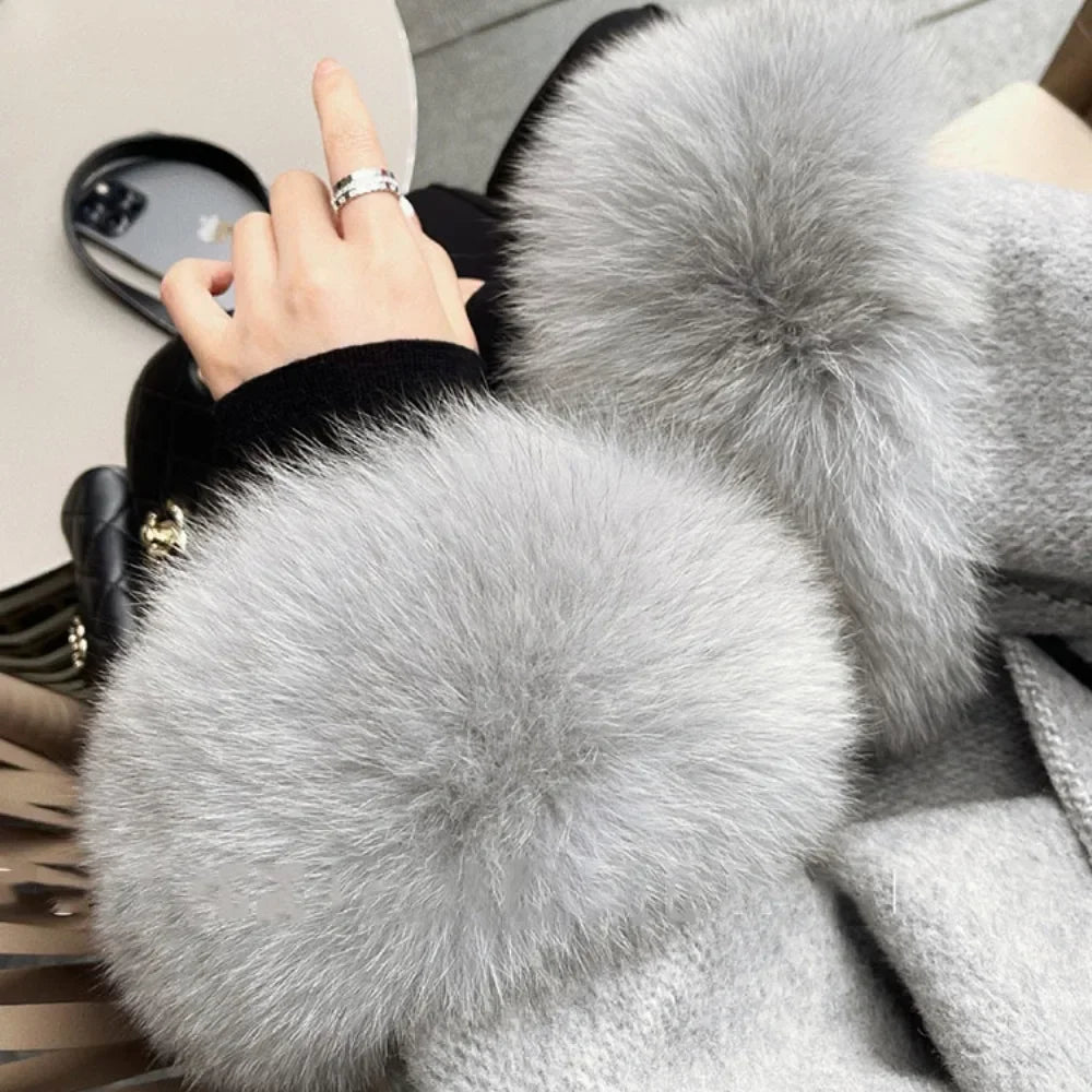 High End Double-sided Wool Strapping Real Wool Fur Coat Women's Removable Cuffs Fox Fur Temperament Cashmere Short Jacket - Matrix Studios