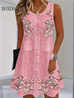 2025 Women Summer Sleeveless Bohemian Dress Fashion Imitate Cowboy Vest Flowers Print Dress Casual Tank Beach Dresses For Women - Matrix-studios.com