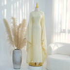 Ramadan Eid Evening Party Shiny Kaftan Dress for Women, Butterfly Sleeves Round Neck Muslim Women Abaya Dubai Islamic Clothing - Matrix-studios.com